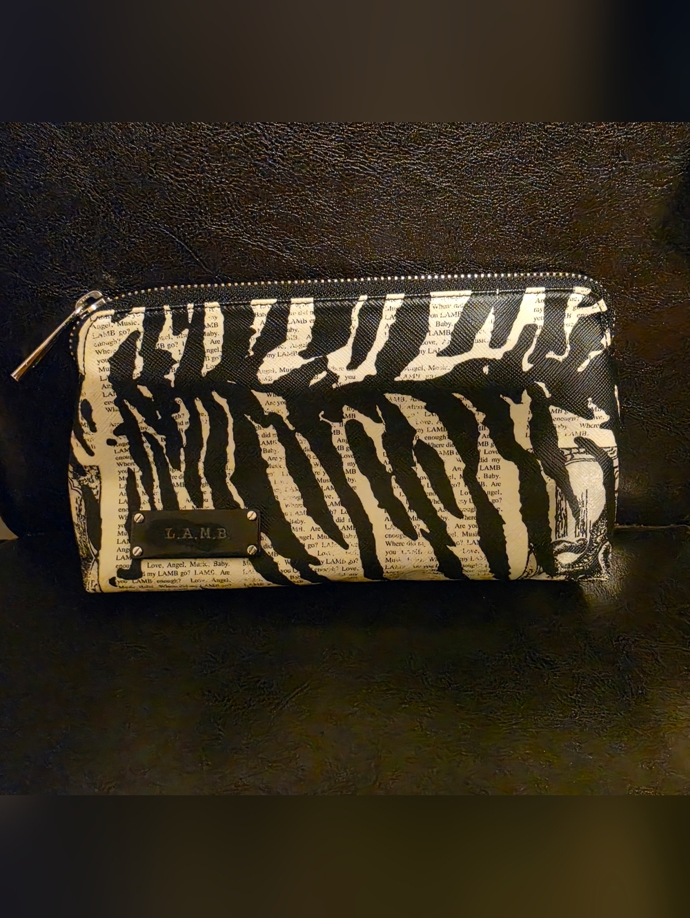 L.A.M.B. Black and Cream Zebra Print Accordion Wallet
